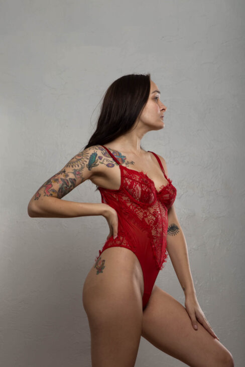 Ayeonna Gabrielle wearing red body suit