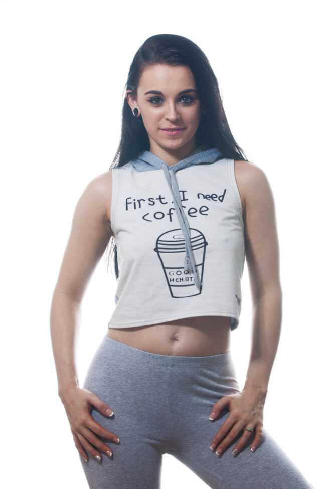 Glamour portrait Silvia wearing Coffee First Shirt