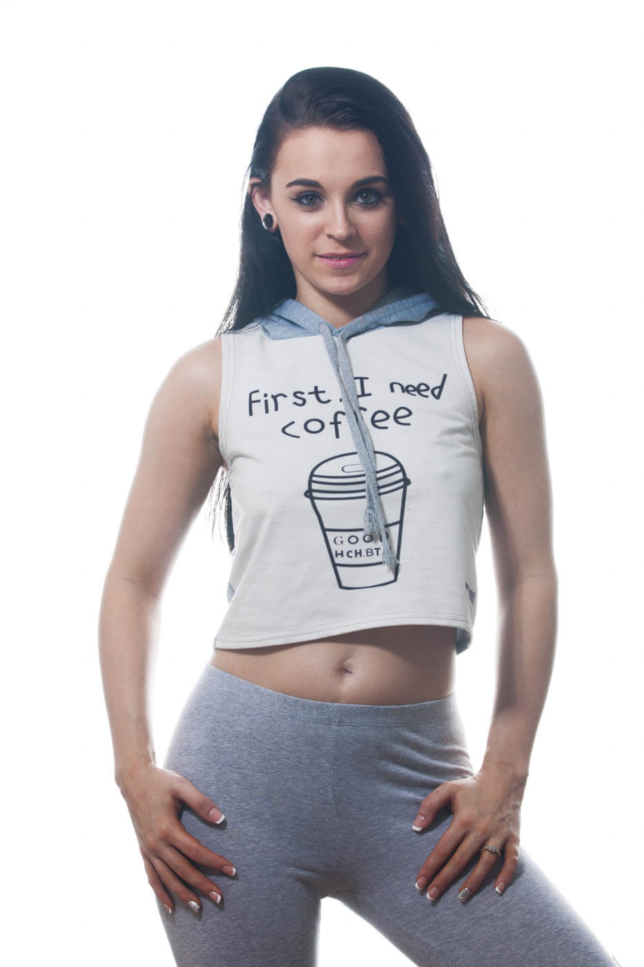 Glamour portrait Silvia wearing Coffee First Shirt