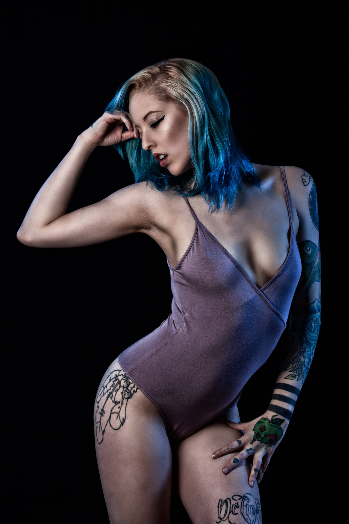 Blue Haired and Purple alternative-portraits-purple-body-suit-blue-hair