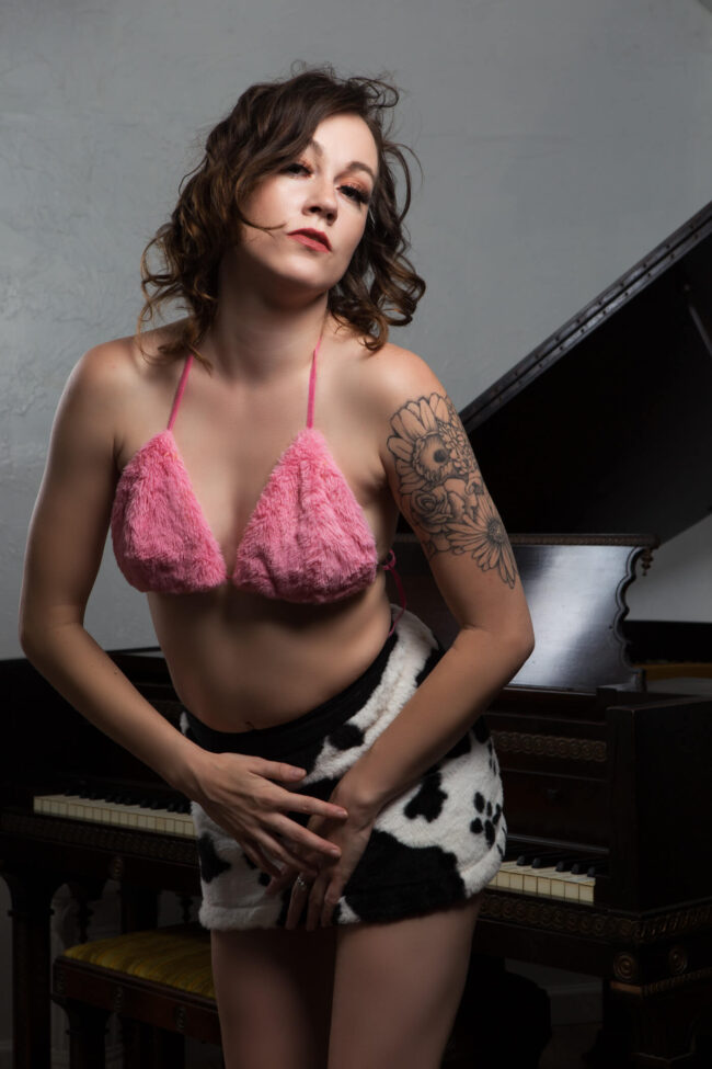 cat-h-marie-pink-fuzzy-bra-cow-skirt-norman-ok