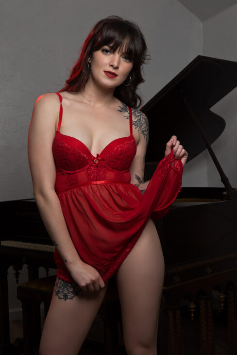 Image of Kennedy Hopkins in red baby doll