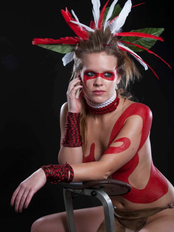 creative-themed-photo-shoot-body-paint-feathers-aztec-shelby-wolf-oklahoma-city-ok