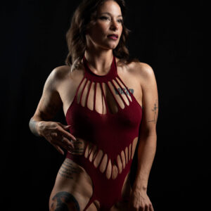 Gema Khaos maroon colored boudoir shoot Subtle Shades Photography