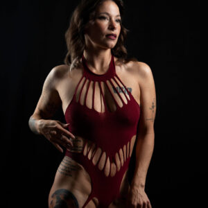 Gema Khaos maroon colored boudoir shoot Subtle Shades Photography