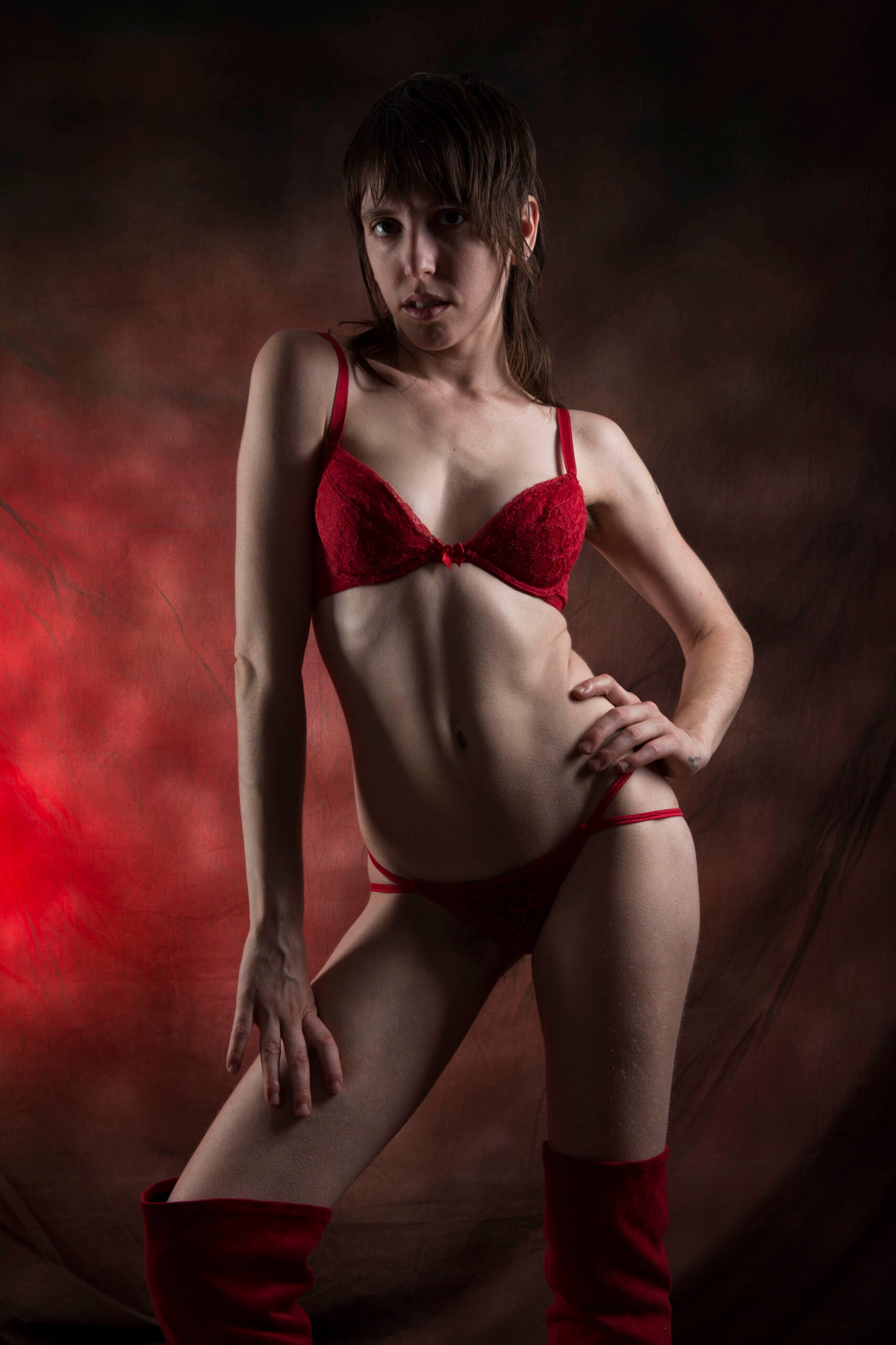 Melancholic red colored themed portrait session Norfolk VA photographer