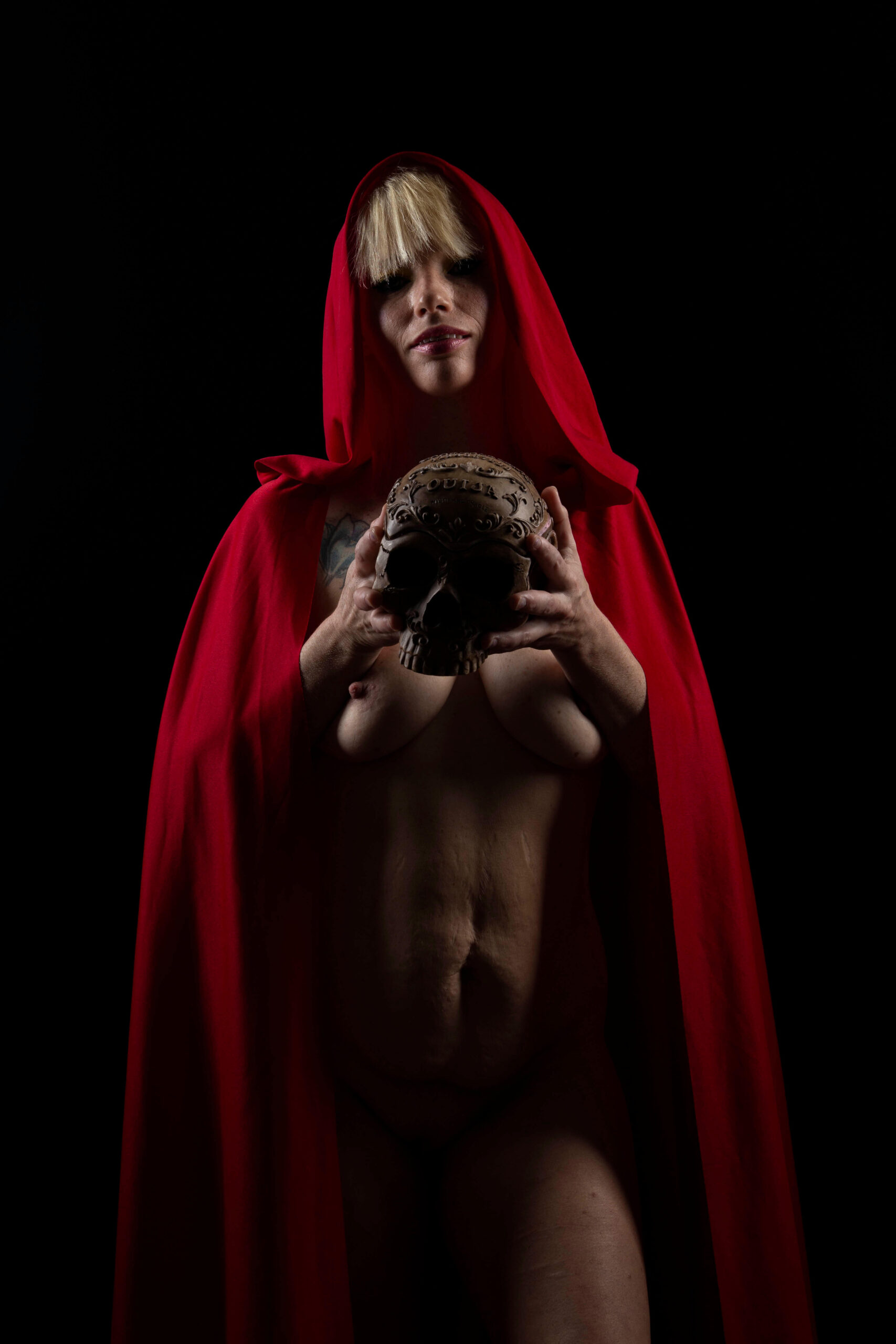 LyricalSiren red clothed skull themed dark art shoot Oklahoma City OK