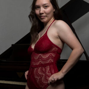 Leeah Michelle maroon themed lingerie set boudoir session Oklahoma City OK