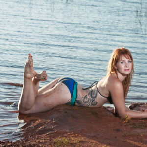 Robin Faye blue bikini water themed portrait session Hefner Lake, Oklahoma City, OK