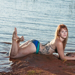 Robin Faye blue bikini water themed portrait session Hefner Lake, Oklahoma City, OK