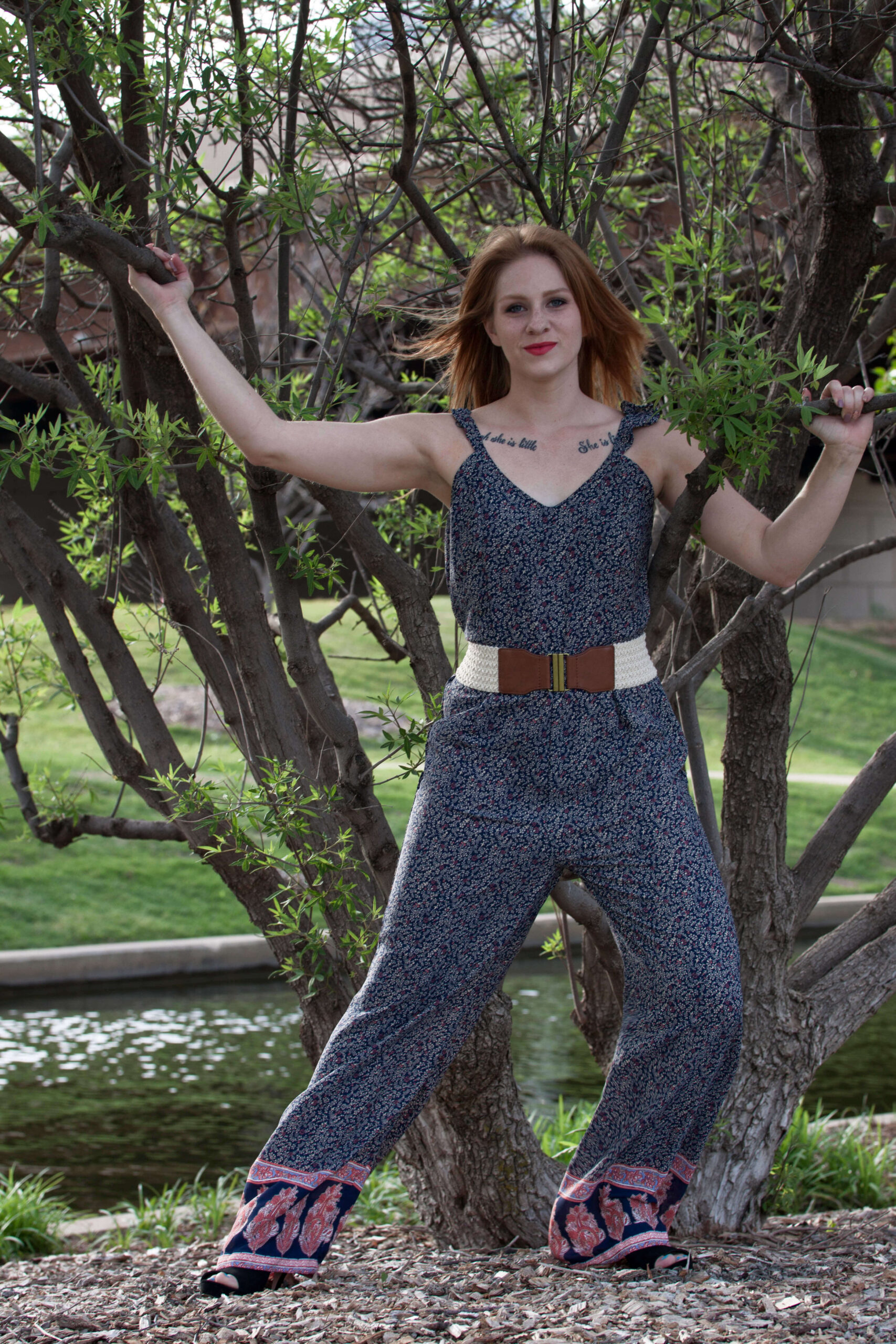 Robin Faye out downtown pink and blue jumper Oklahoma City, OK