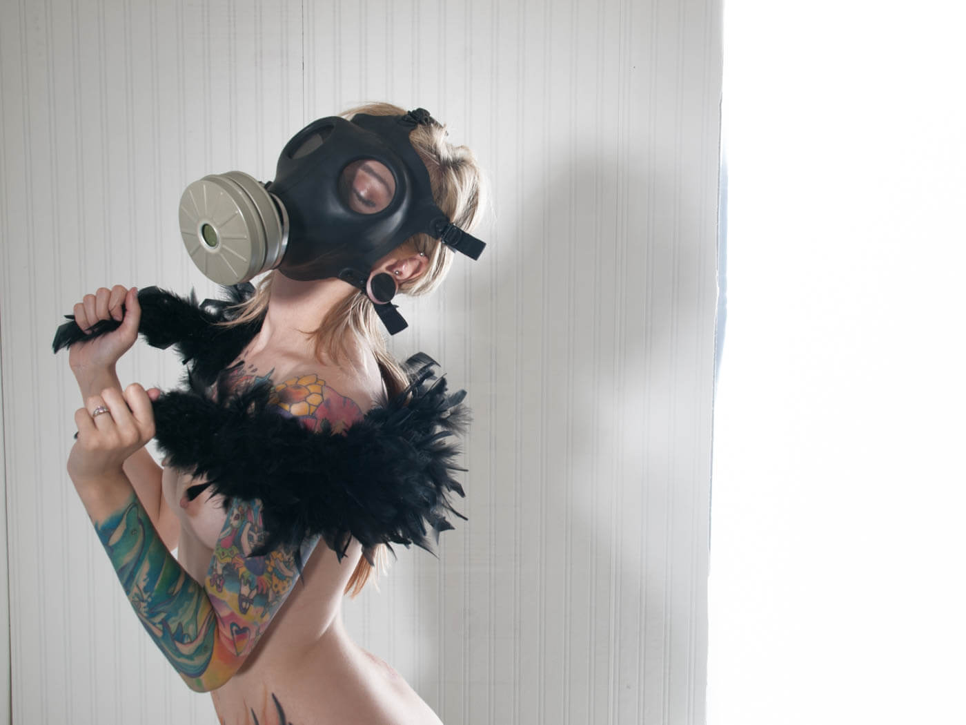 Manchester fallout fem boa feather themed portrait session tattoos Charlotte, NC