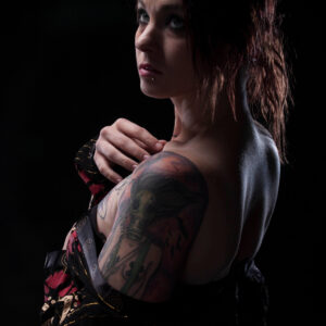 Mandei Mayhem boudoir themed portrait shoot robe Tulsa, OK