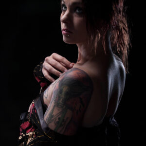 Mandei Mayhem boudoir themed portrait shoot robe Tulsa, OK