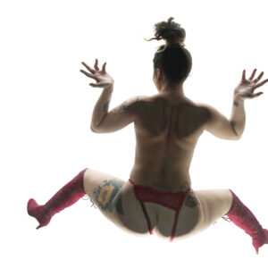Belle Amelie sexy maroon colored outfit Seen From Below