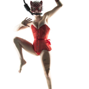 Dreama sexy hanging red corset seen from below Oklahoma City, OK