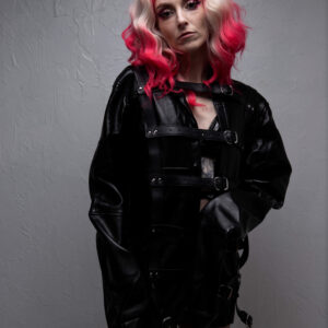 Olyvia Rayne black strait jacket boudoir themed portrait shoot Tulsa, OK