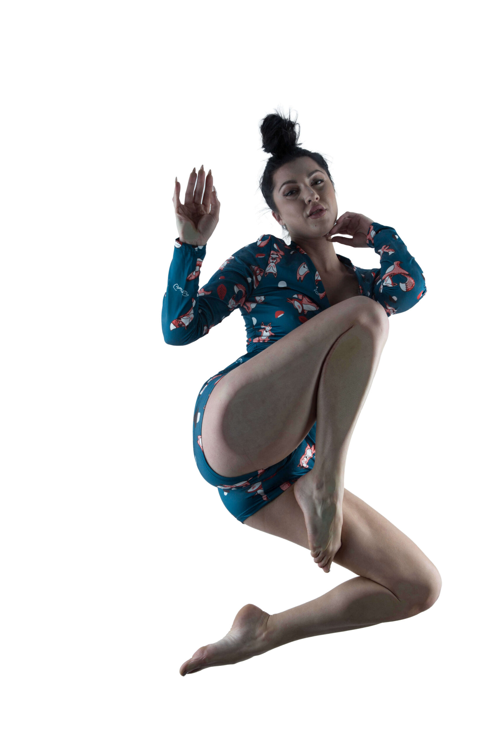 Bella Burke comfy onesie portrait seen from below California