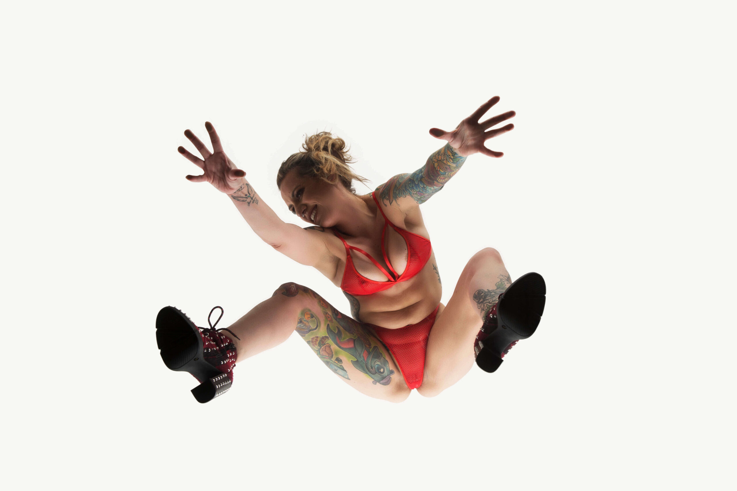 Rae Ramsey red lingerie boudoir themed portrait shoot perspective Oklahoma City, OK