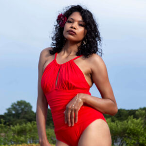 Lemon Drop red swimwear photo session Draper Lake OK
