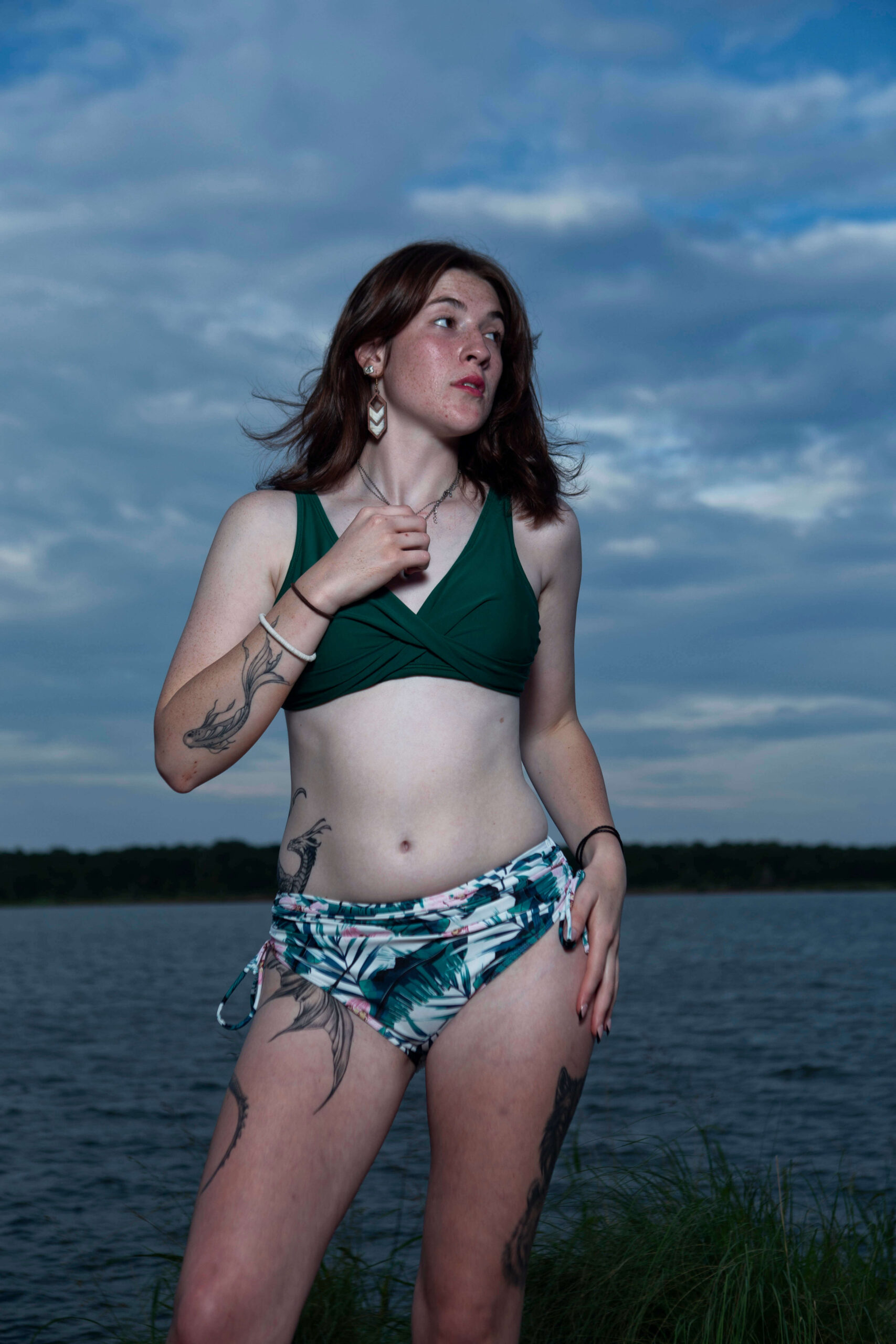 Glamourgarage emerald green flower bikini Stanley Draper Lake Oklahoma